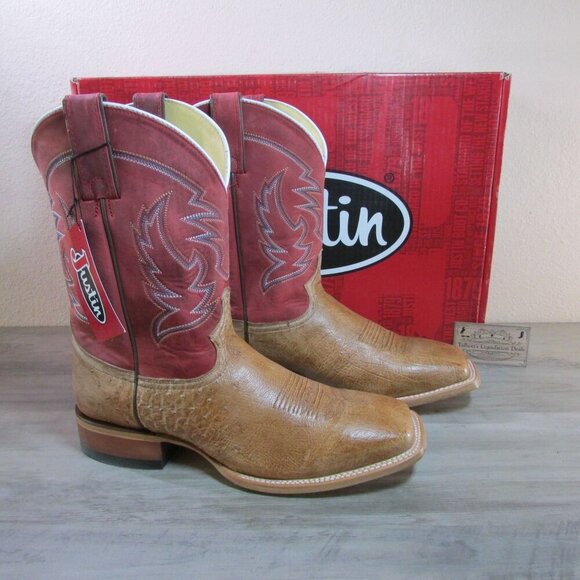 Justin Men's McLane 11" J124 Square Toe Western Boots Vintage Tan Smooth Ostrich - Picture 1 of 5